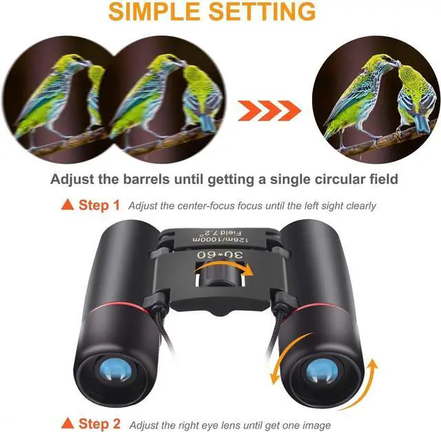 Alt view image 6 of 7 - Small Compact Binoculars for Adults Kids, 30x60 Mini Binocular for Traveling Sightseeing Birds Watching, Night Vision Binoculars for Concert Theater Opera,Lightweight Pocket Folding
