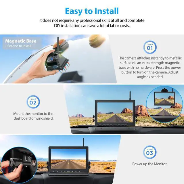 Alt view image 6 of 7 - Magnetic Solar Wireless Backup Camera HD 1080P 10" DVR Monitor, Dual RV Cameras Wireless System for Hitch Towing Travel RV Camper 5th Wheel, Built-in 9600mAh Battery & Solar Panel, BD102