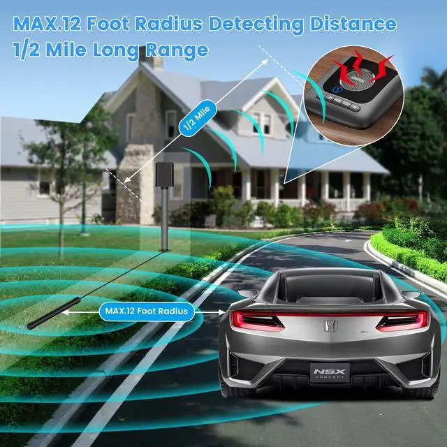 Alt view image 3 of 7 - Solar Wireless Driveway Alarm, Vehicle Detecting for Car Only | 1/2 mile range, solar waterproof driveway sensor with 3 sensitivity levels, Rechargeable for outside property & home security