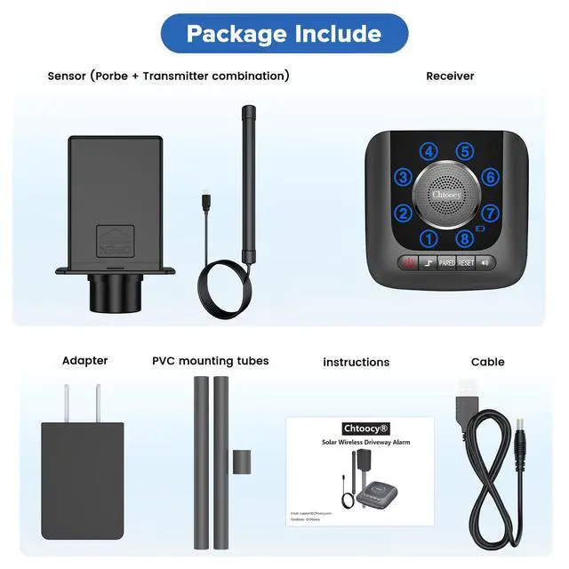 Alt view image 6 of 7 - Solar Wireless Driveway Alarm, Vehicle Detecting for Car Only | 1/2 mile range, solar waterproof driveway sensor with 3 sensitivity levels, Rechargeable for outside property & home security