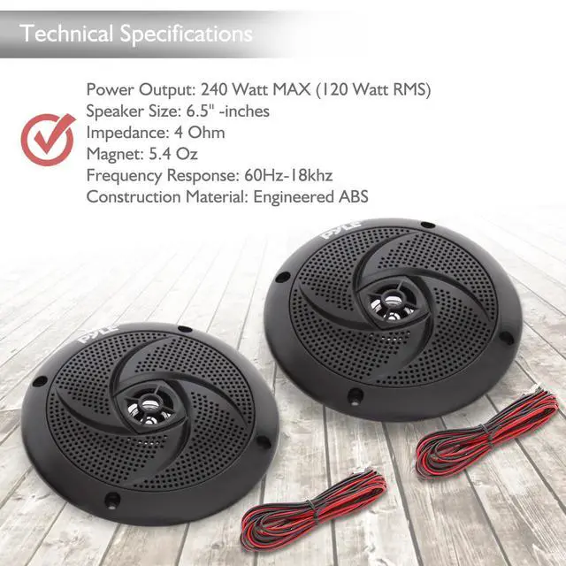 Alt view image 5 of 6 - Low-Profile Waterproof Marine Speakers - 240W 6.5 Inch 2 Way 1 Pair Slim Style Waterproof and Weather Resistant Outdoor Audio Stereo Sound System, for Boat, Off-Road Vehicles - (Black)