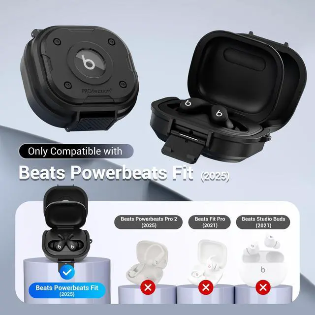 Alt view image 2 of 7 - for Beats Powerbeats Fit Case Cover with Lock, Heavy Duty | Full Coverage Hard Shell Protector, Secure Locking Latch, IPX5 Water-resistant, Jet Black (Not for the Beats Fit Pro 2021)