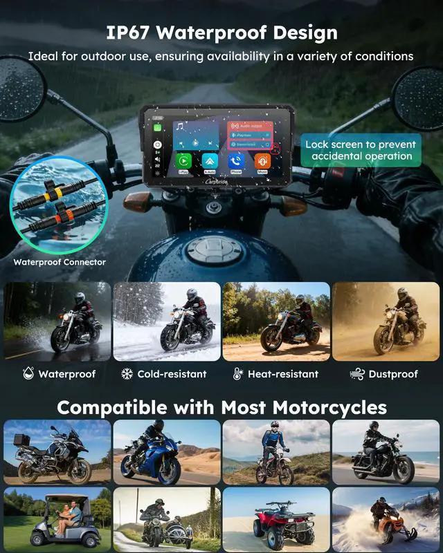Alt view image 5 of 7 - W602S PRO Motorcycle Carplay Android Auto Screen with Type-C Port | 6.25" Motorcycle GPS Navigation System Supports OTA, Car Play Moto Screen with Wired Controller, Dual Bluetooth, Waterproof