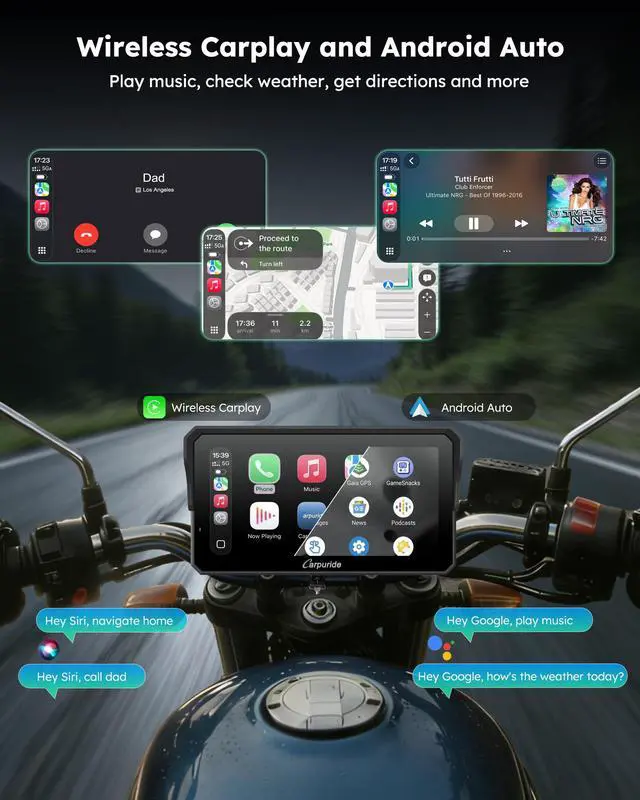 Alt view image 7 of 7 - W602S PRO Motorcycle Carplay Android Auto Screen with Type-C Port | 6.25" Motorcycle GPS Navigation System Supports OTA, Car Play Moto Screen with Wired Controller, Dual Bluetooth, Waterproof
