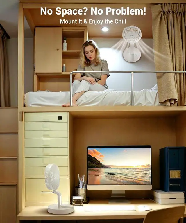 Alt view image 2 of 7 - Personal Cooling Fan that Blow Cold Air, Portable Rechargeable Desk Fan with LED, Oscillating Standing Table Fans, Battery Powered Floor Fan for Bedroom, Travel, Dorm, Cruise RV Essentials
