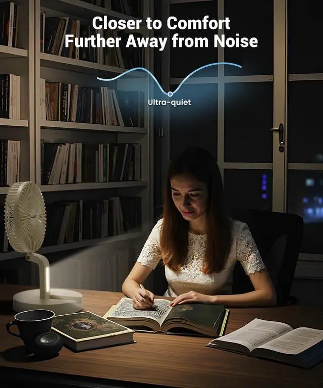 Alt view image 5 of 7 - Personal Cooling Fan that Blow Cold Air, Portable Rechargeable Desk Fan with LED, Oscillating Standing Table Fans, Battery Powered Floor Fan for Bedroom, Travel, Dorm, Cruise RV Essentials