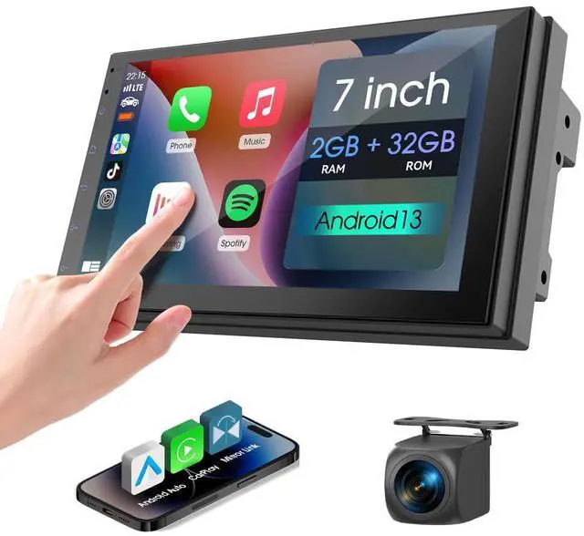 Main image of 7 inch Car Stereo Double Din with Wireless Carplay&Android Auto,Bluetooth,Channel RCA,Backup Camera,SWC,FM/AM|Apple Carplay Radio Screen for Car Audio Receivers|HD Touchscreen car Audio