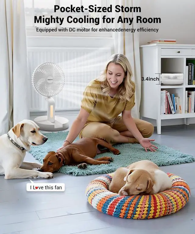 Alt view image 7 of 7 - Personal Cooling Fan that Blow Cold Air, Portable Rechargeable Desk Fan with LED, Oscillating Standing Table Fans, Battery Powered Floor Fan for Bedroom, Travel, Dorm, Cruise RV Essentials