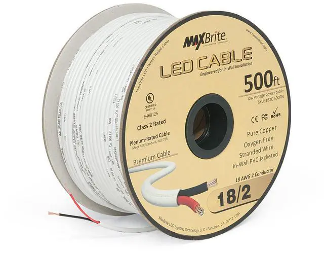 Main image of 18AWG LED Cable/Speaker Wire 2 Conductor in-Wall Plenum Rated Jacketed, Low Voltage Wiring, UL Class 2 Certified - 500 ft Spool
