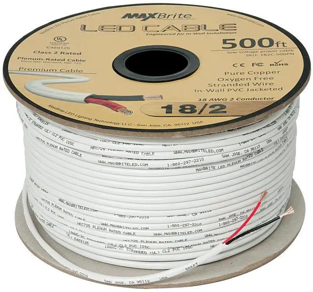Alt view image 2 of 2 - 18AWG LED Cable/Speaker Wire 2 Conductor in-Wall Plenum Rated Jacketed, Low Voltage Wiring, UL Class 2 Certified - 500 ft Spool