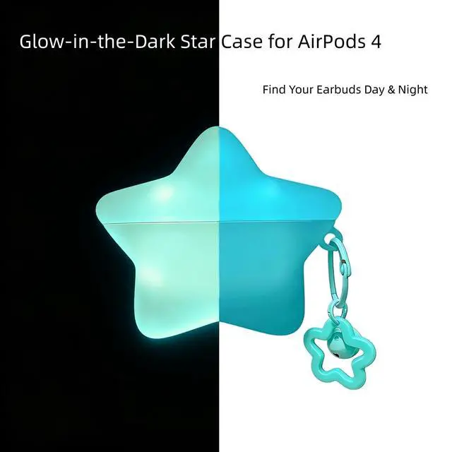 Alt view image 3 of 7 - for AirPods 4th Generation Case, Case Compatible with AirPods 4 2024, Kawaii Cute Star Shape Luminous Earbuds Cover, Gifts with Keychain for Women Girls, Anti-Scratch Drop Protection Blue