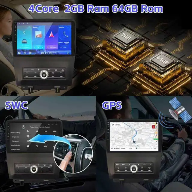 Alt view image 5 of 7 - 2+64G Car Radio for Ford Mustang 10 inch Touch Screen 2010 2011 2012 2013 2014 Stereo,Wireless Carplay/WiFi/Bluetooth/EQ Audio/Andriod Auto/AM/FM/AHD Camera