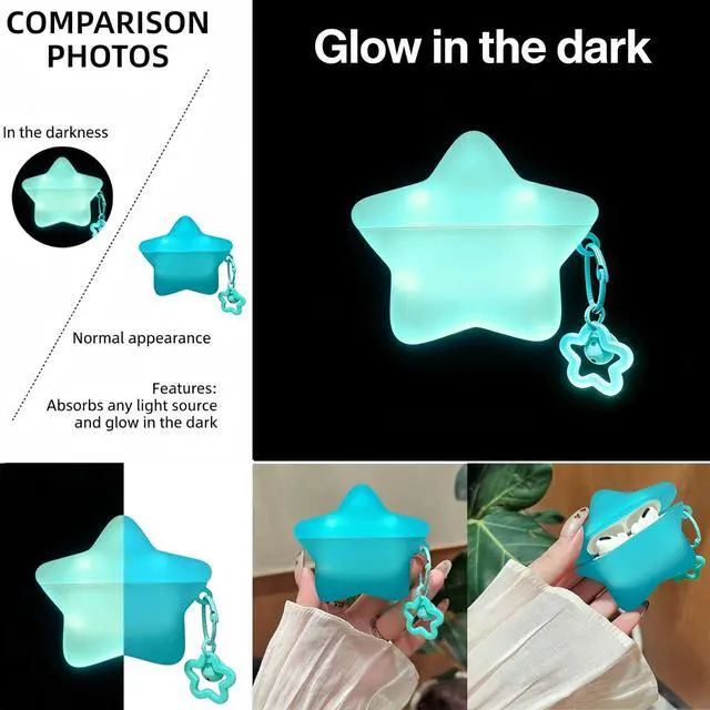 Alt view image 4 of 7 - for AirPods 4th Generation Case, Case Compatible with AirPods 4 2024, Kawaii Cute Star Shape Luminous Earbuds Cover, Gifts with Keychain for Women Girls, Anti-Scratch Drop Protection Blue