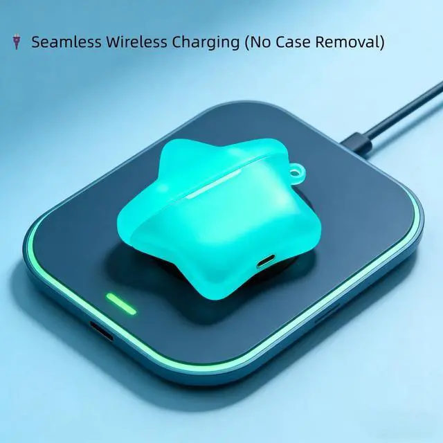 Alt view image 5 of 7 - for AirPods 4th Generation Case, Case Compatible with AirPods 4 2024, Kawaii Cute Star Shape Luminous Earbuds Cover, Gifts with Keychain for Women Girls, Anti-Scratch Drop Protection Blue