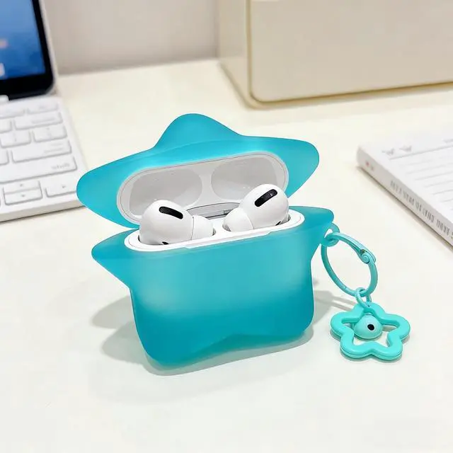 Alt view image 6 of 7 - for AirPods 4th Generation Case, Case Compatible with AirPods 4 2024, Kawaii Cute Star Shape Luminous Earbuds Cover, Gifts with Keychain for Women Girls, Anti-Scratch Drop Protection Blue