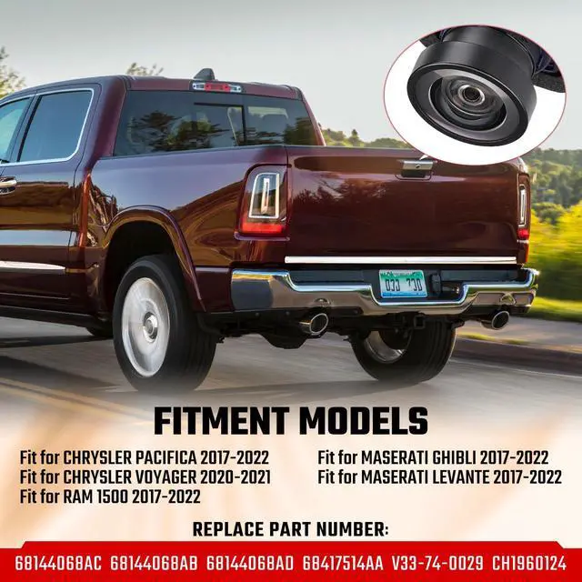 Alt view image 2 of 7 - Rear View Backup Camera Fit for Chrysler Pacifica 2017-2022 68417514AA | Fit for Voyager Ram 1500 Maserati Ghibli Levante 2017-2022 Replaces #68144068AB 68144068AD 68417514AA