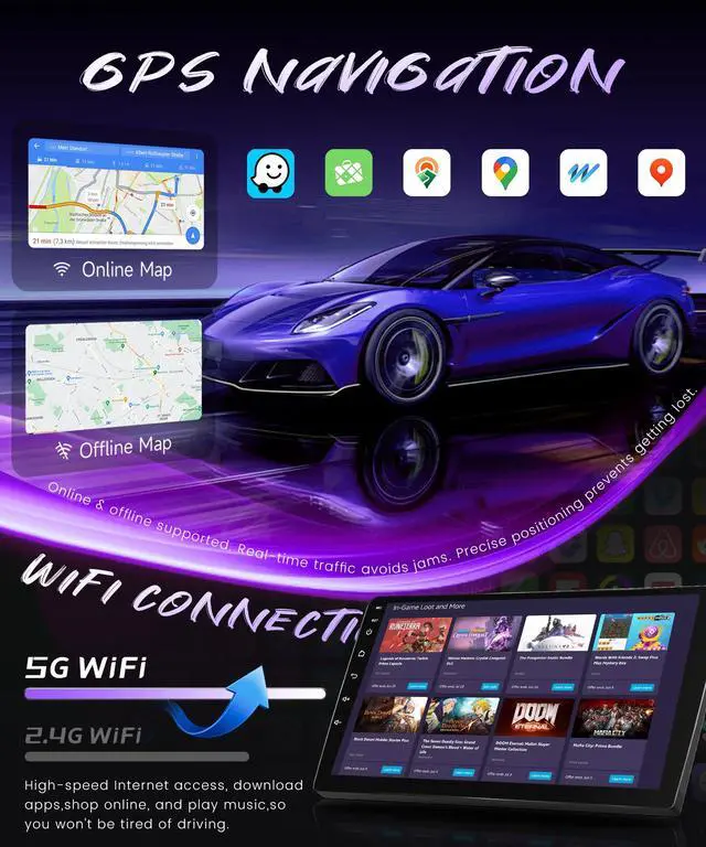 Alt view image 4 of 7 - 5Ghz WiFi Car Radio Stereo for Dodge Grand Caravan 2011-2020/ Chrysler Town&Country 2011-2016/ Grand Voyager 2011-2015,9" Touchscreen/Android 15/Wireless CarPlay/Android Auto/DSP/GPS/BT/Camera 2G+64G