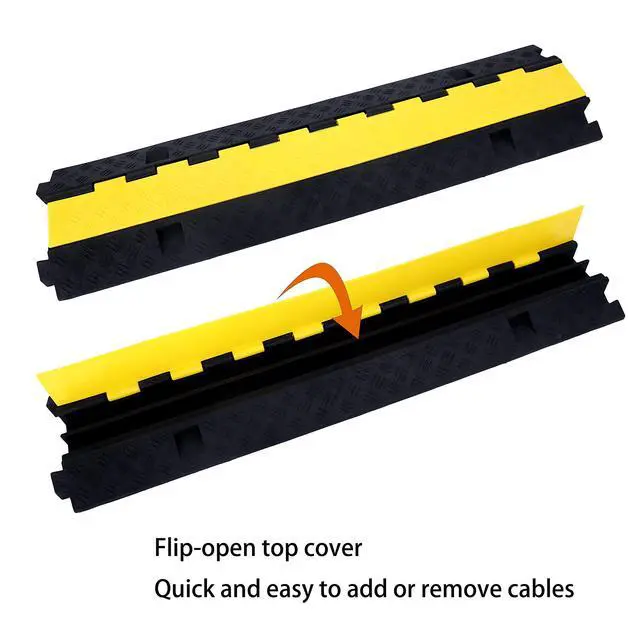 Alt view image 3 of 7 - Cable Ramp Cable Protector Ramps Wire Hose Protective 2 Channel Traffic Rubber Plastic Cord Cover Speed Bump for Asphalt Concrete Gravel Driveway Outdoor, 3 Pack