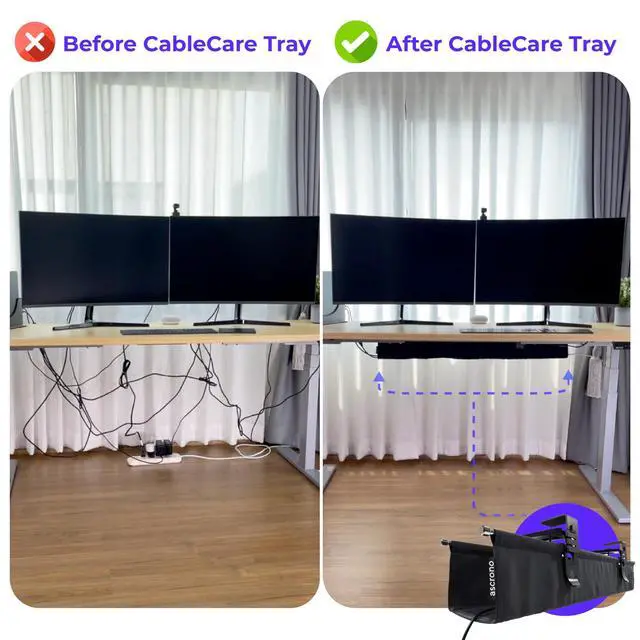 Alt view image 7 of 7 - Original No Drill Under Desk Cable Management Tray 40.6" - Premium Black Fabric Cable Management Under Desk - Clamp/Screw Mount Cord Organizer - Supports Upto 66lbs - Large