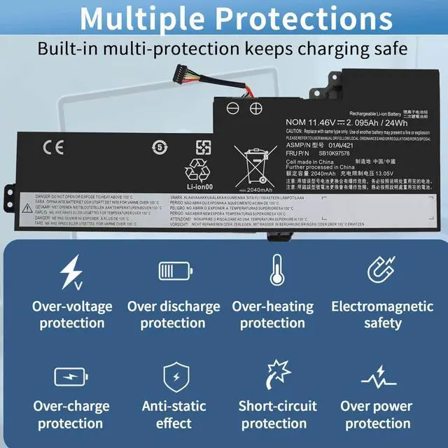 Alt view image 3 of 7 - 01AV421 T480 T580 Internal Battery for Lenovo ThinkPad T470 T480 T580 A475 | A485 TP25 Series Notebook, for Lenovo Laptop Thinkpad Battery 01AV419 01AV489 01AV420 SB10K97577