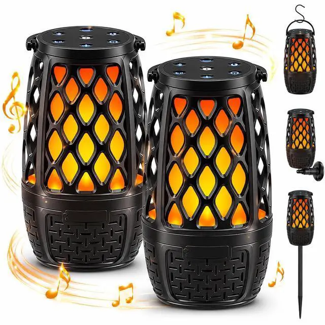 Main image of Outdoor Bluetooth Speaker, LED Flame Desk Lamp, IPX6 Waterproof Outdoor Speaker, Multi-Sync Up to 100 Speakers, 3 Lighting Modes, Bluetooth 5.3, Auto-Pairing, Indoor & Outdoor Party Speaker (2 Pack)