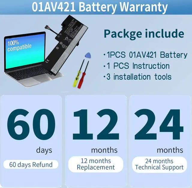 Alt view image 6 of 7 - 01AV421 T480 T580 Internal Battery for Lenovo ThinkPad T470 T480 T580 A475 | A485 TP25 Series Notebook, for Lenovo Laptop Thinkpad Battery 01AV419 01AV489 01AV420 SB10K97577
