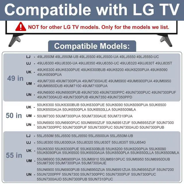 Alt view image 3 of 7 - Stand for LG TV Legs Replacement for LG 49 50 55 Inch TV Base/Foot LJ UJ UK UM UN Series, 55UJ6300 55UJ6320 55UJ630T 55UJ635T 55UJ6540 55UK6500 55UM6900 55UM7300 55UN6900 55UN7200 55UN7300 with Screws