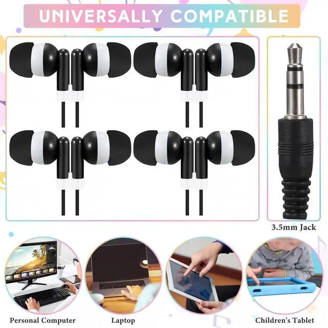 Alt view image 3 of 6 - 50 Pack Earbud Bulk Headphone for Classroom Earphone Earbud with Wire Individually Bagged Wired in Ear Buds(Black)