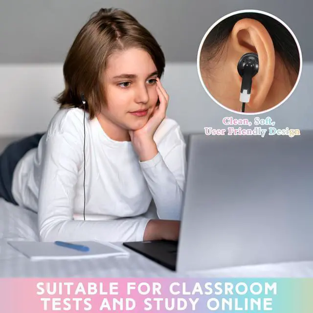 Alt view image 4 of 6 - 50 Pack Earbud Bulk Headphone for Classroom Earphone Earbud with Wire Individually Bagged Wired in Ear Buds(Black)