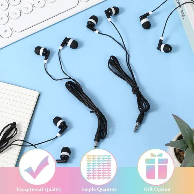 Alt view image 5 of 6 - 50 Pack Earbud Bulk Headphone for Classroom Earphone Earbud with Wire Individually Bagged Wired in Ear Buds(Black)