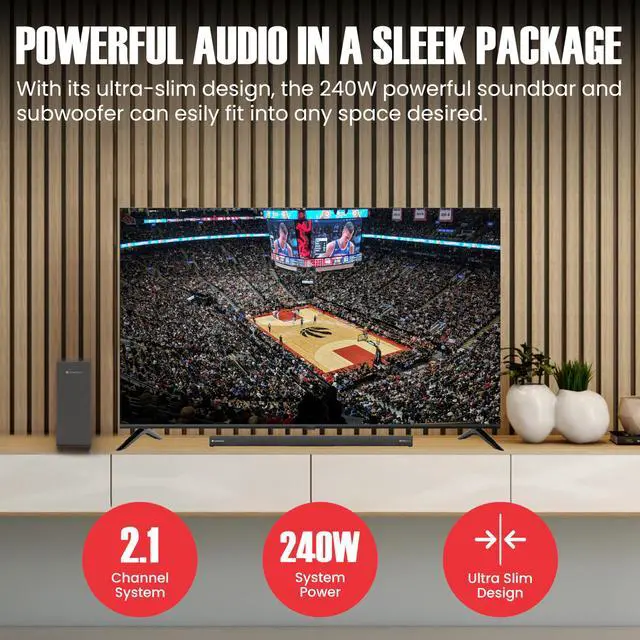 Alt view image 2 of 7 - 2.1 Soundbar, Wireless Subwoofer w/Dolby Atmos, 120W RMS & 240W Max Output, Compact Design, Bluetooth Streaming for Smart TV, Home Theater Audio and Multi-Devices, HDMI/eArc