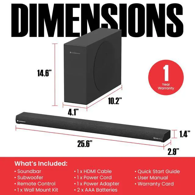 Alt view image 7 of 7 - 2.1 Soundbar, Wireless Subwoofer w/Dolby Atmos, 120W RMS & 240W Max Output, Compact Design, Bluetooth Streaming for Smart TV, Home Theater Audio and Multi-Devices, HDMI/eArc