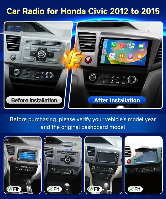 Alt view image 2 of 7 - Car Stereo for Honda Civic 2012 to 2015 Wireless Apple Carplay | Android Auto Radio for Honda Civic Car Play With 5G WiFi GPS Navigation FM RDS EQ DSP Audio Receiver SWC AHD Camera, 2+32GB