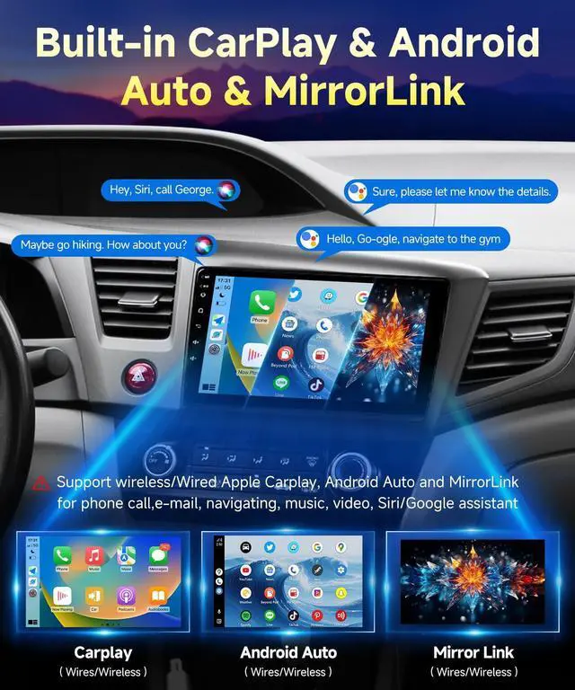 Alt view image 3 of 7 - Car Stereo for Honda Civic 2012 to 2015 Wireless Apple Carplay | Android Auto Radio for Honda Civic Car Play With 5G WiFi GPS Navigation FM RDS EQ DSP Audio Receiver SWC AHD Camera, 2+32GB