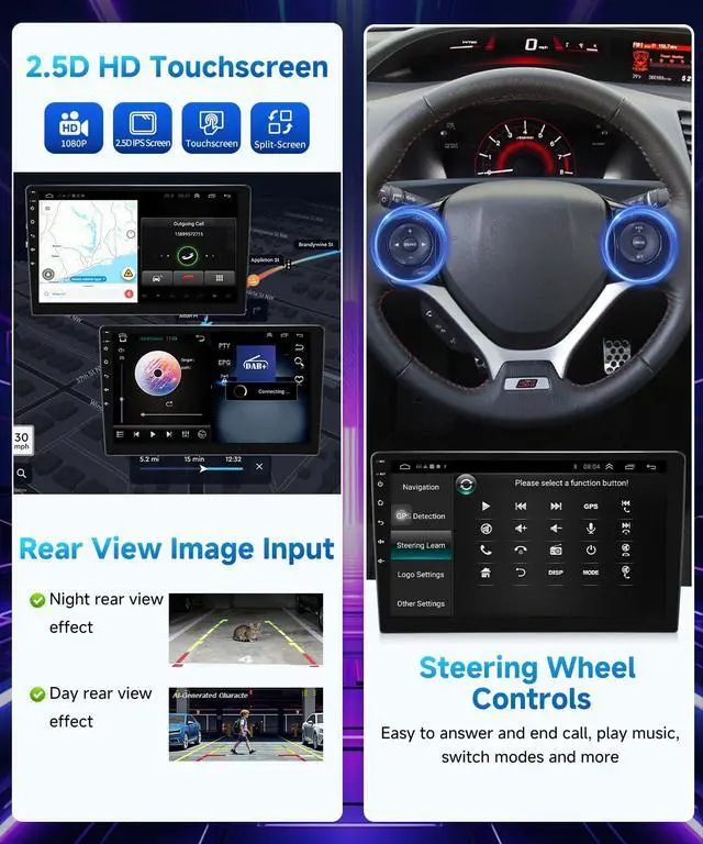 Alt view image 6 of 7 - Car Stereo for Honda Civic 2012 to 2015 Wireless Apple Carplay | Android Auto Radio for Honda Civic Car Play With 5G WiFi GPS Navigation FM RDS EQ DSP Audio Receiver SWC AHD Camera, 2+32GB