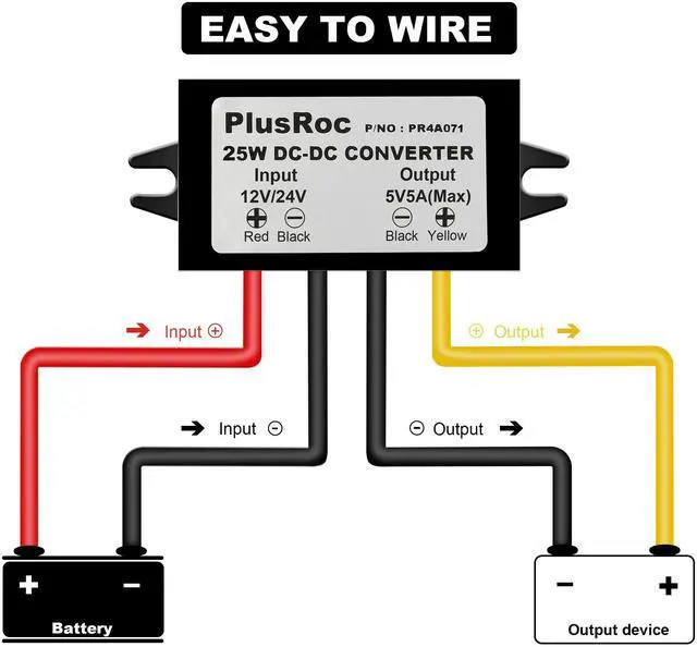 Alt view image 5 of 6 - 2-Pack Waterproof DC 12V/24V to 5V 5A Buck Converter, Open Wire | Stable 5V/5A Output, Waterproof Sealed Enclosure, Built-in Multi-Protection, For Automotive & DIY Electronics Projects