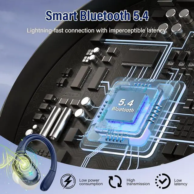 Alt view image 2 of 7 - Wireless Earbuds Bluetooth Headphones Stereo Deep Bass Sports Ear Buds with Earhooks, Bluetooth Earbuds, LED Display, IP7 Waterproof Earphone, Dark Blue