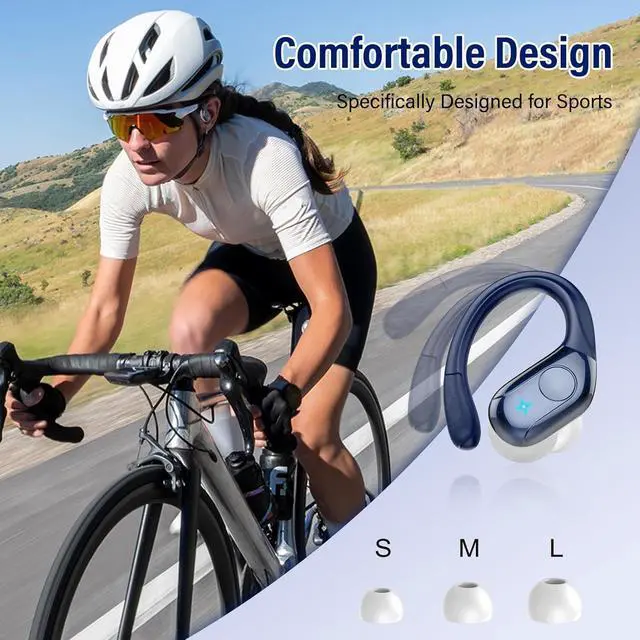Alt view image 6 of 7 - Wireless Earbuds Bluetooth Headphones Stereo Deep Bass Sports Ear Buds with Earhooks, Bluetooth Earbuds, LED Display, IP7 Waterproof Earphone, Dark Blue