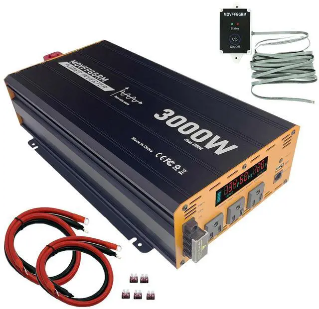 Main image of 3000W Pure Sine Wave Power Inverter peak-6000 Watt,DC 12V to 110V,with 3xAC,USB Port,LCD Digital Display