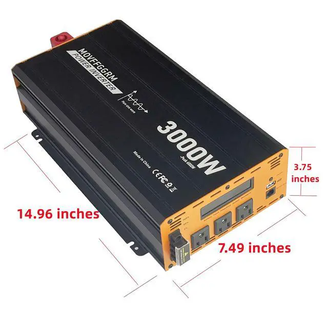 Alt view image 3 of 7 - 3000W Pure Sine Wave Power Inverter peak-6000 Watt,DC 12V to 110V,with 3xAC,USB Port,LCD Digital Display
