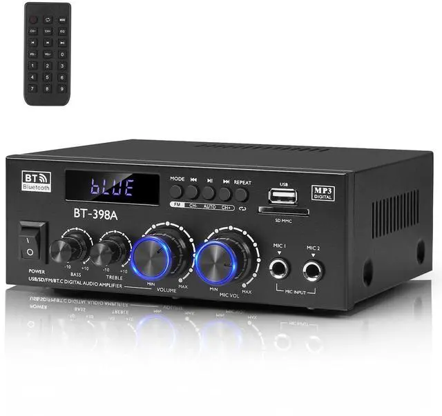 Main image of Romica Stereo Audio Amplifier, 2 Channel 450W Bluetooth 5.0 Home Audio Stereo Receiver with FM Radio, USB, SD, Optical & Coaxial Inputs, Amplifier for Passive Speakers and Active subwoofer