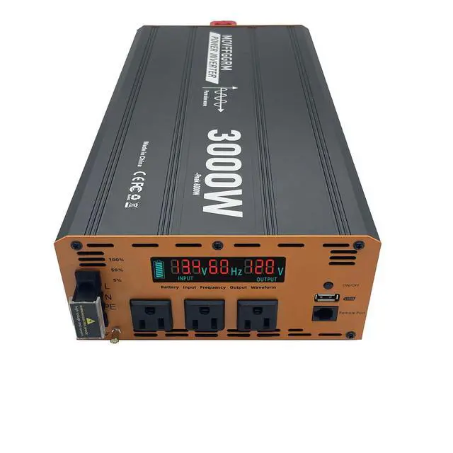 Alt view image 4 of 7 - 3000W Pure Sine Wave Power Inverter peak-6000 Watt,DC 12V to 110V,with 3xAC,USB Port,LCD Digital Display