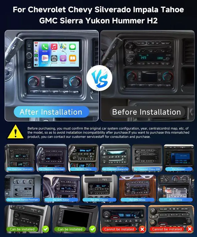 Alt view image 2 of 7 - Car Stereo for Chevrolet Chevy Silverado Impala Tahoe GMC Sierra Yukon Hummer 2+64G Car Radio 5G WiFi Wireless Carplay Android Auto,7 IPS,GPS,FM,SWC,Bluetooth,Backup Camera Plug-and-Play