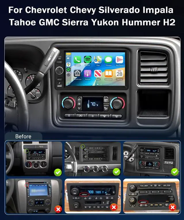 Alt view image 3 of 7 - Car Stereo for Chevrolet Chevy Silverado Impala Tahoe GMC Sierra Yukon Hummer 2+64G Car Radio 5G WiFi Wireless Carplay Android Auto,7 IPS,GPS,FM,SWC,Bluetooth,Backup Camera Plug-and-Play