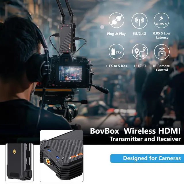 Alt view image 3 of 6 - Wireless HDMI Transmitter and Receiver: 1312ft Wireless HDMI Extender with Loopout, 2.4/5G 1080P Adapter Support IR Remote for Streaming from DSLR,Laptop,Netflix,YouTube to TV/Projector Indoor/Outdoor