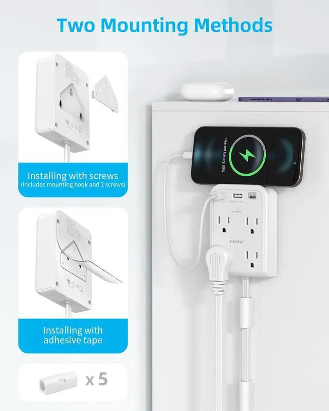 Alt view image 3 of 7 - Short Power Strip 3FT, Outlet Extender Stick, Flat Wall Extension Cord | 4 AC Outlet, 3 USB Ports(1 Type C), Plug Extension Outlet, Small Surge Protector for Home Office Dorm Apartment