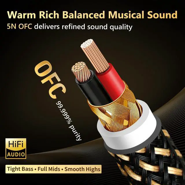 Alt view image 3 of 7 - Phono Cable with Ground,5N OFC Turntable Cables with Ground | Fully Shielded,24K 5Gold Plug,Ferrite Core,Anti-Interference,Nylon Braided HiFi RCA Cable with Ground(6.56 ft/78.74 in)