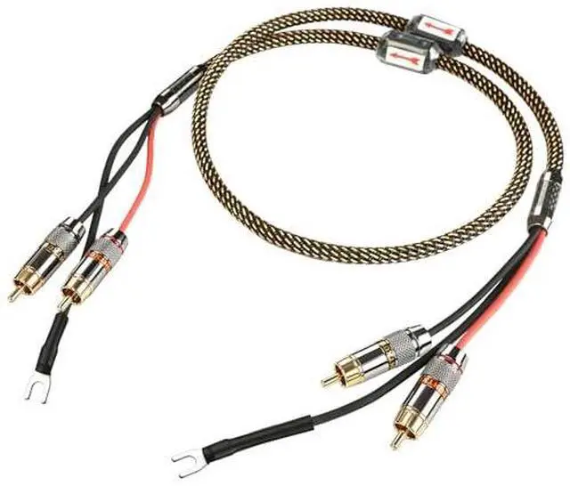 Alt view image 2 of 7 - Phono Cable with Ground,5N OFC Turntable Cables with Ground | Fully Shielded,24K 5Gold Plug,Ferrite Core,Anti-Interference,Nylon Braided HiFi RCA Cable with Ground(6.56 ft/78.74 in)