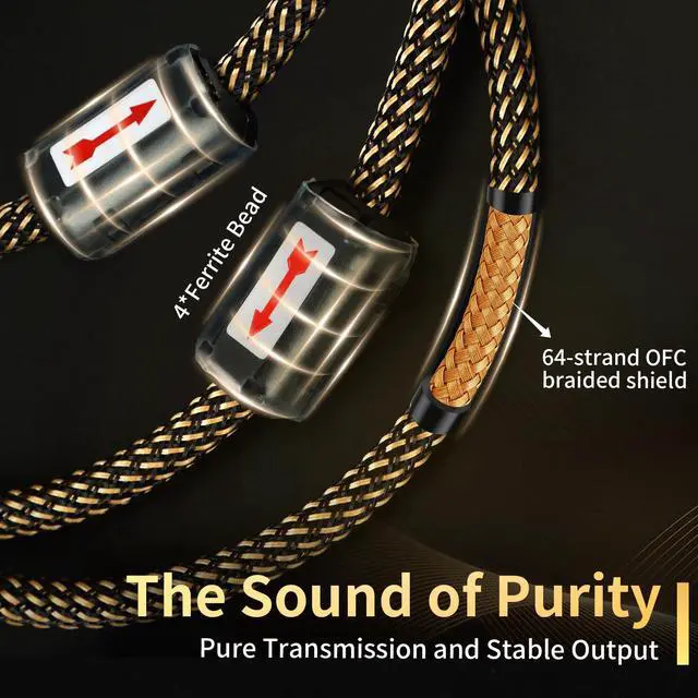Alt view image 5 of 7 - Phono Cable with Ground,5N OFC Turntable Cables with Ground | Fully Shielded,24K 5Gold Plug,Ferrite Core,Anti-Interference,Nylon Braided HiFi RCA Cable with Ground(6.56 ft/78.74 in)