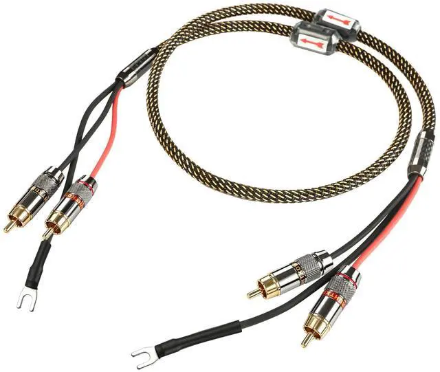 Main image of Phono Cable with Ground,5N OFC Turntable Cables with Ground | Fully Shielded,24K 5Gold Plug,Ferrite Core,Anti-Interference,Nylon Braided HiFi RCA Cable with Ground(6.56 ft/78.74 in)